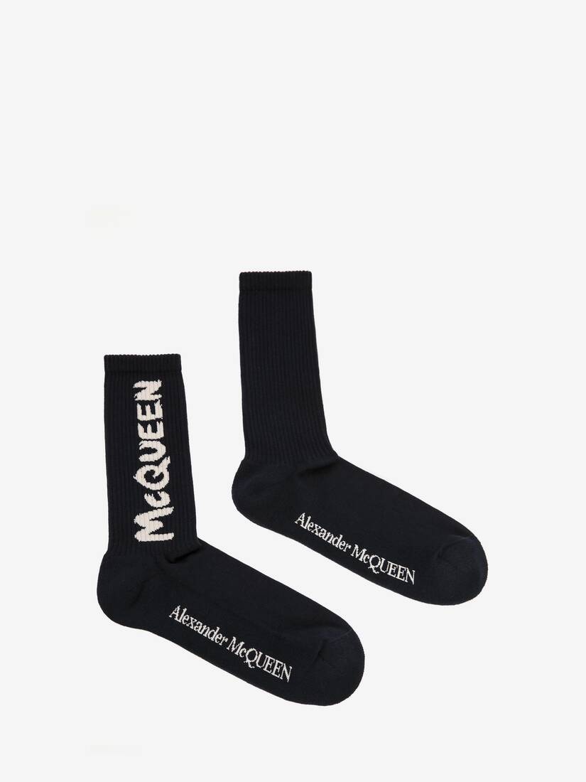 Mcqueen Graffiti Socks in Navy - 1