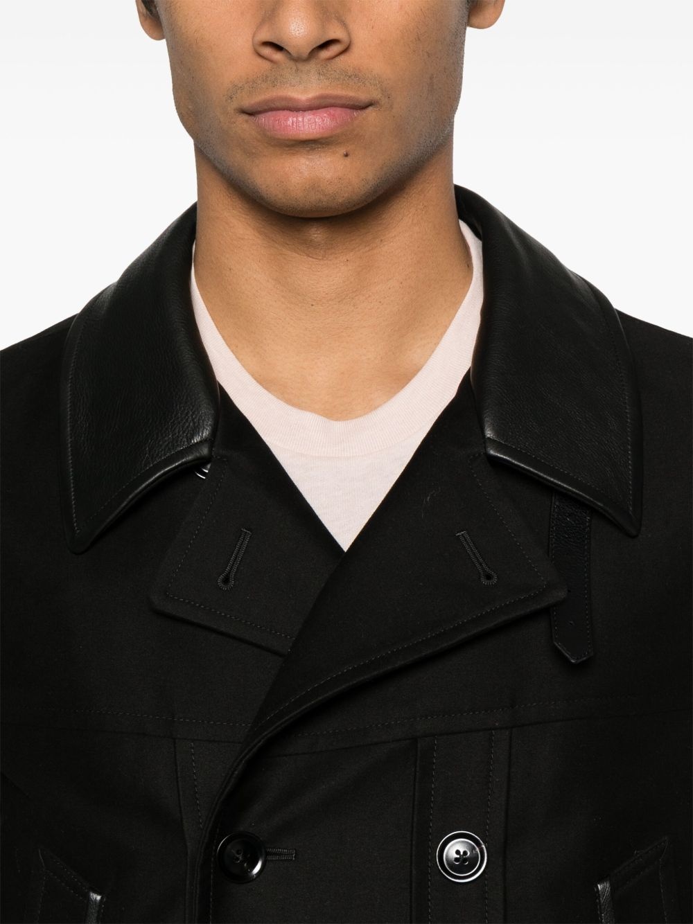 contrasting-collar peacoat - 5