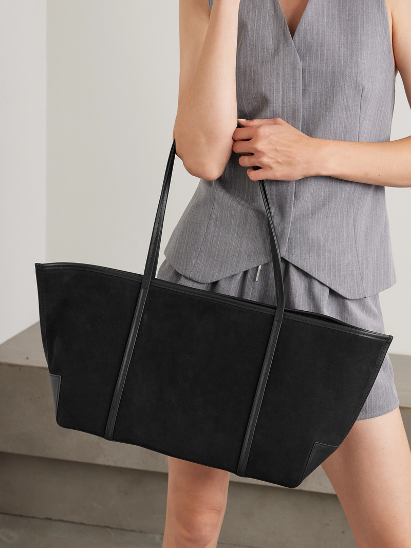 ST. AGNI Bateau Leather-trimmed Suede Tote outlook