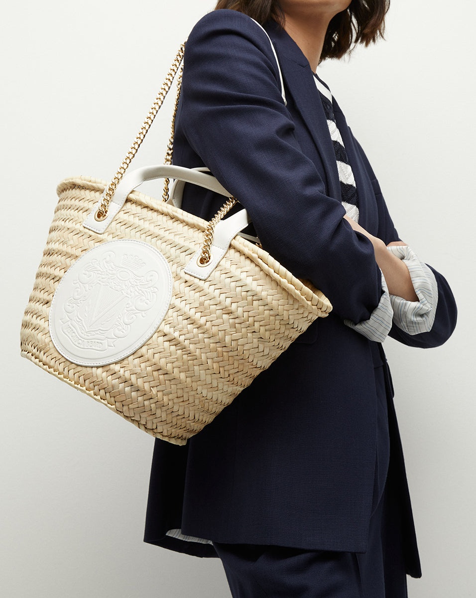 SMALL RAFFIA CREST MARKET TOTE - 2