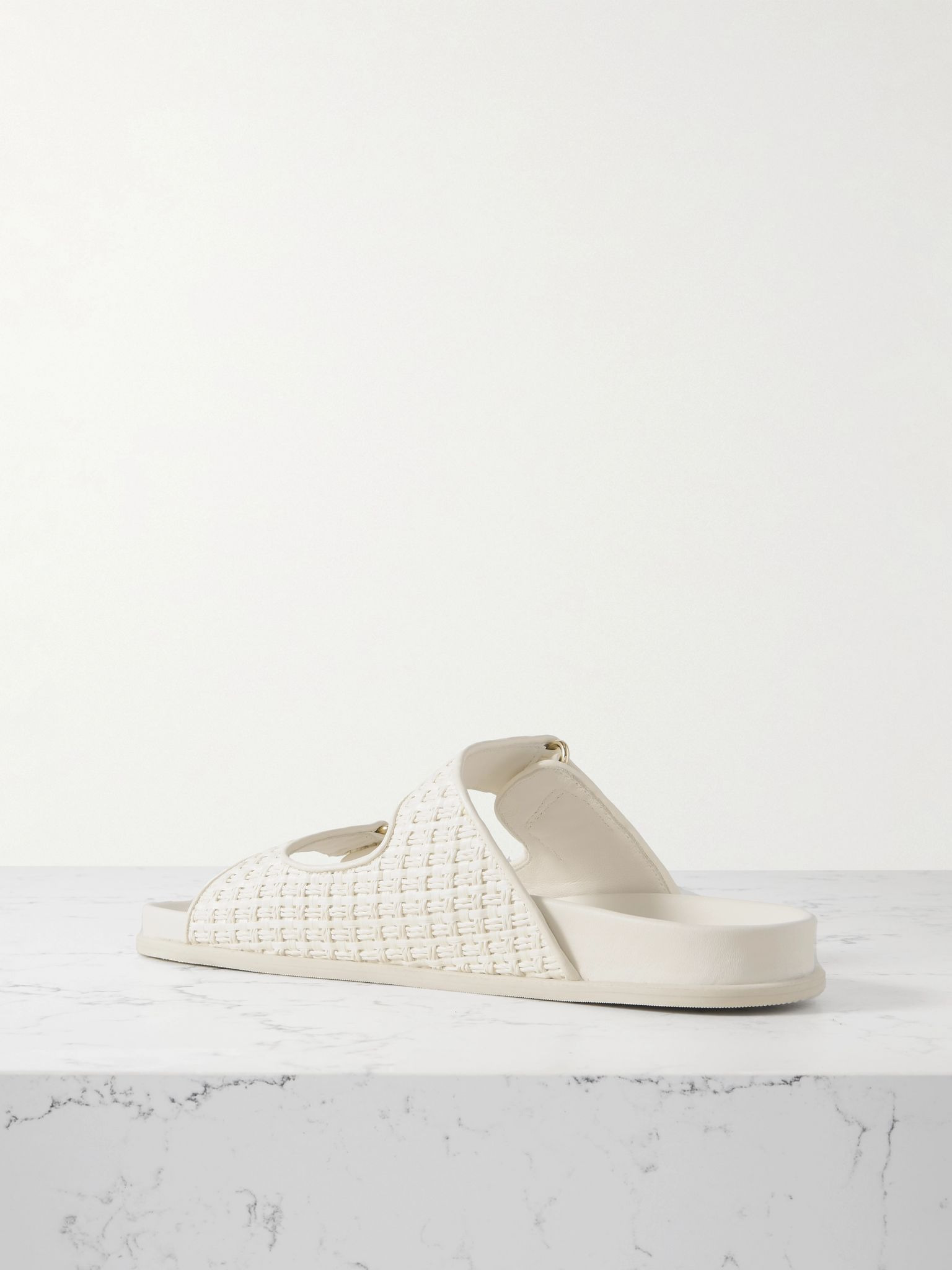 Fayence faux pearl-embellished raffia slides Cream - 3