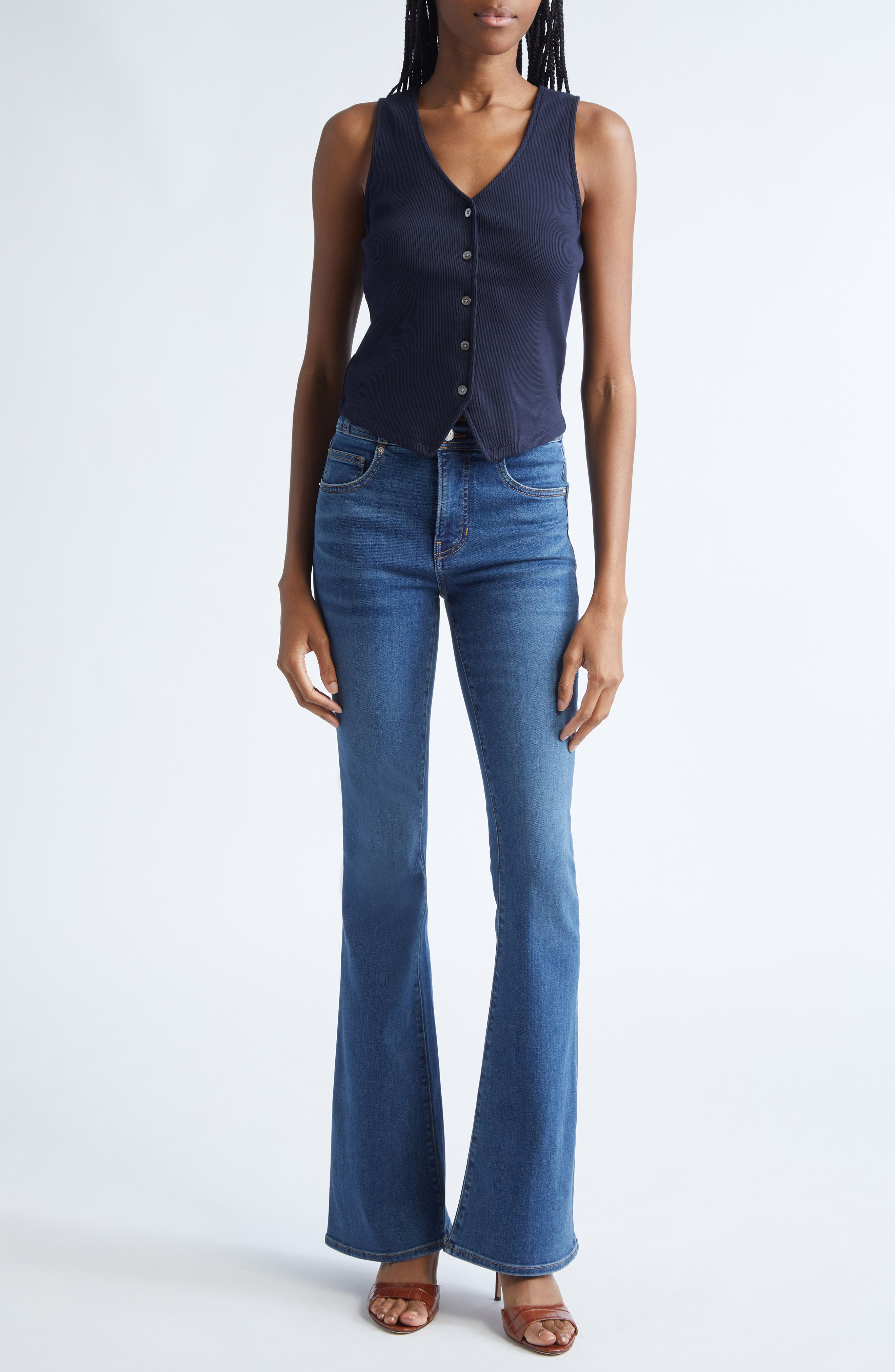 Veronica Beard Beverly High Waist Skinny Flare Jeans in Vintage Rain at Nordstrom - 2