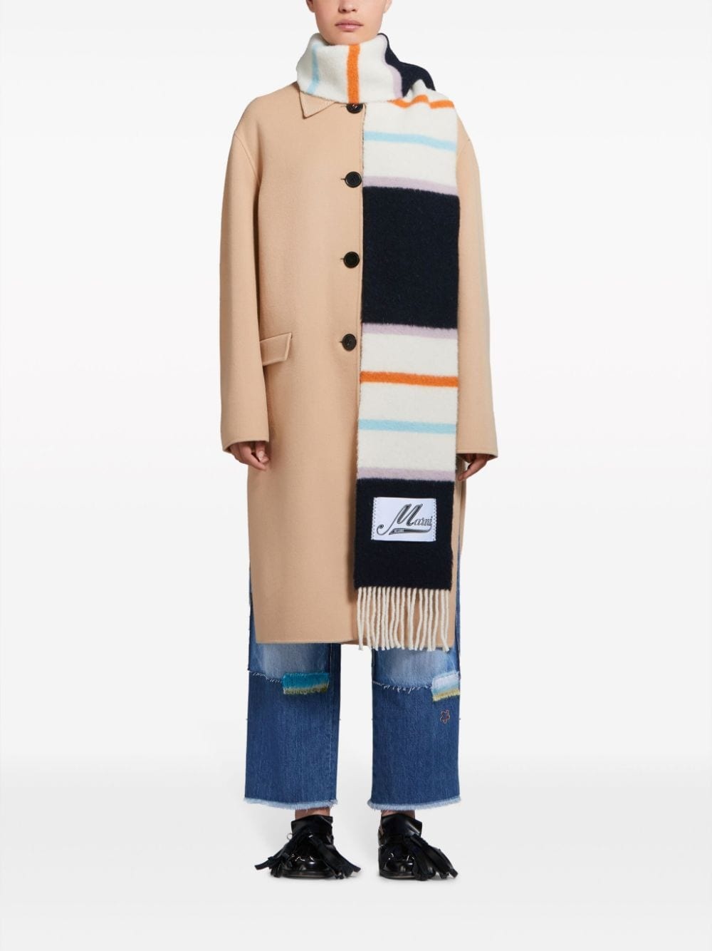 logo-patch striped scarf - 4
