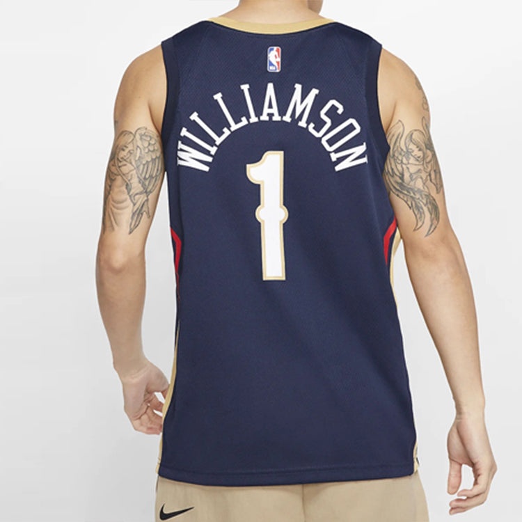 Nike NBA Zion Williamson Basketball Sports Jersey SW Fan Edition New Orleans Pelicans 1 Navy Blue Da - 5