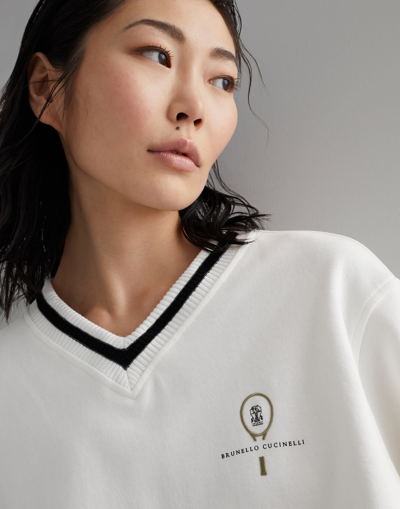 Cotton smooth French terry sweatshirt with monili and tennis logo - 3
