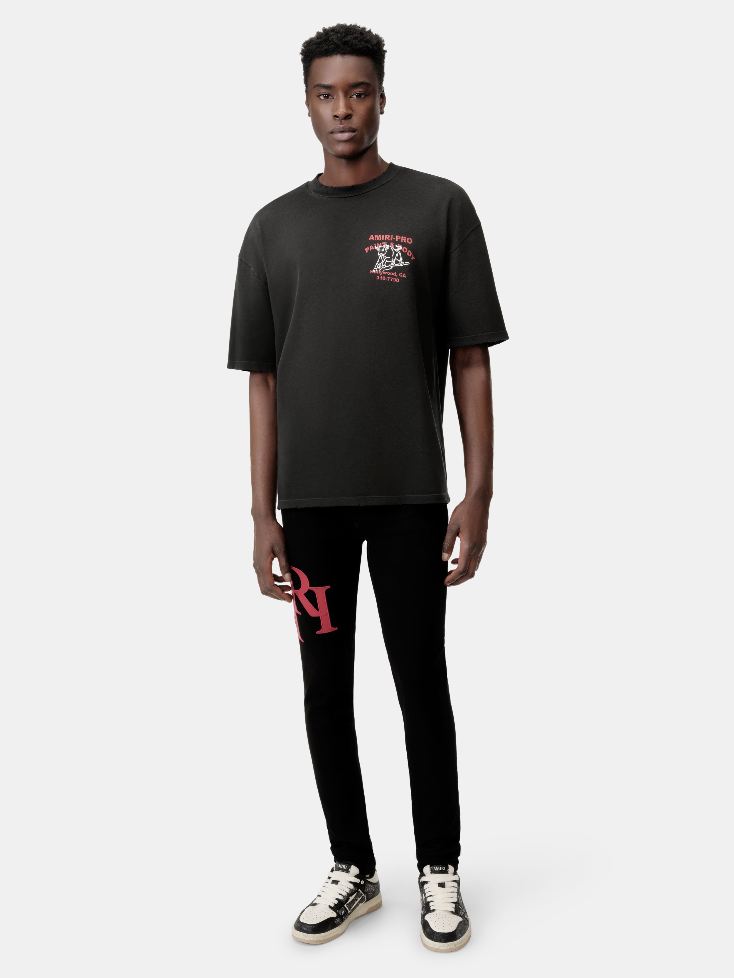 STAGGERED LOGO SKINNY JEAN- Black Red - 3