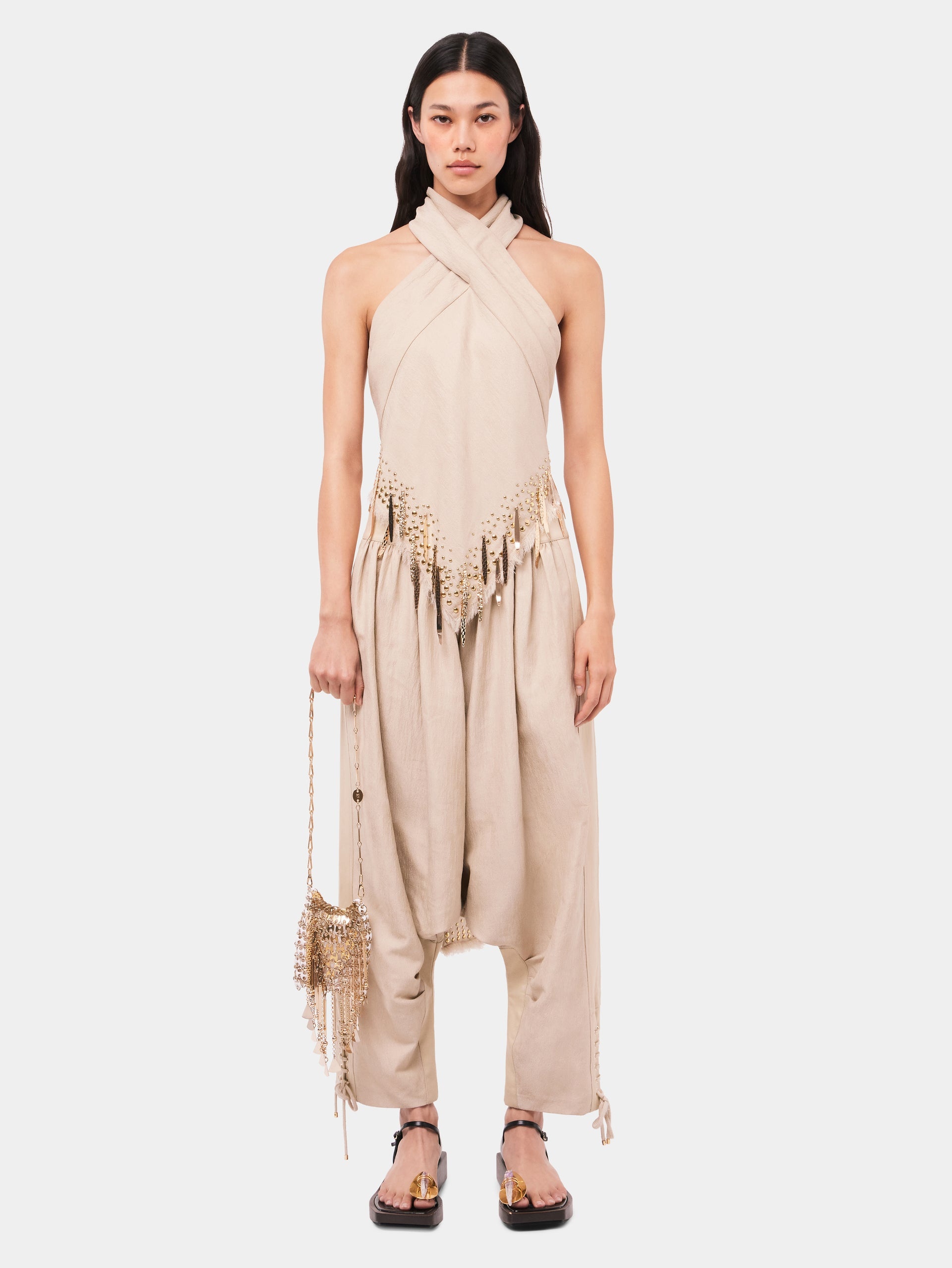 TAILORED BAGGY SAND COLORED PANTS IN WOOL - 1