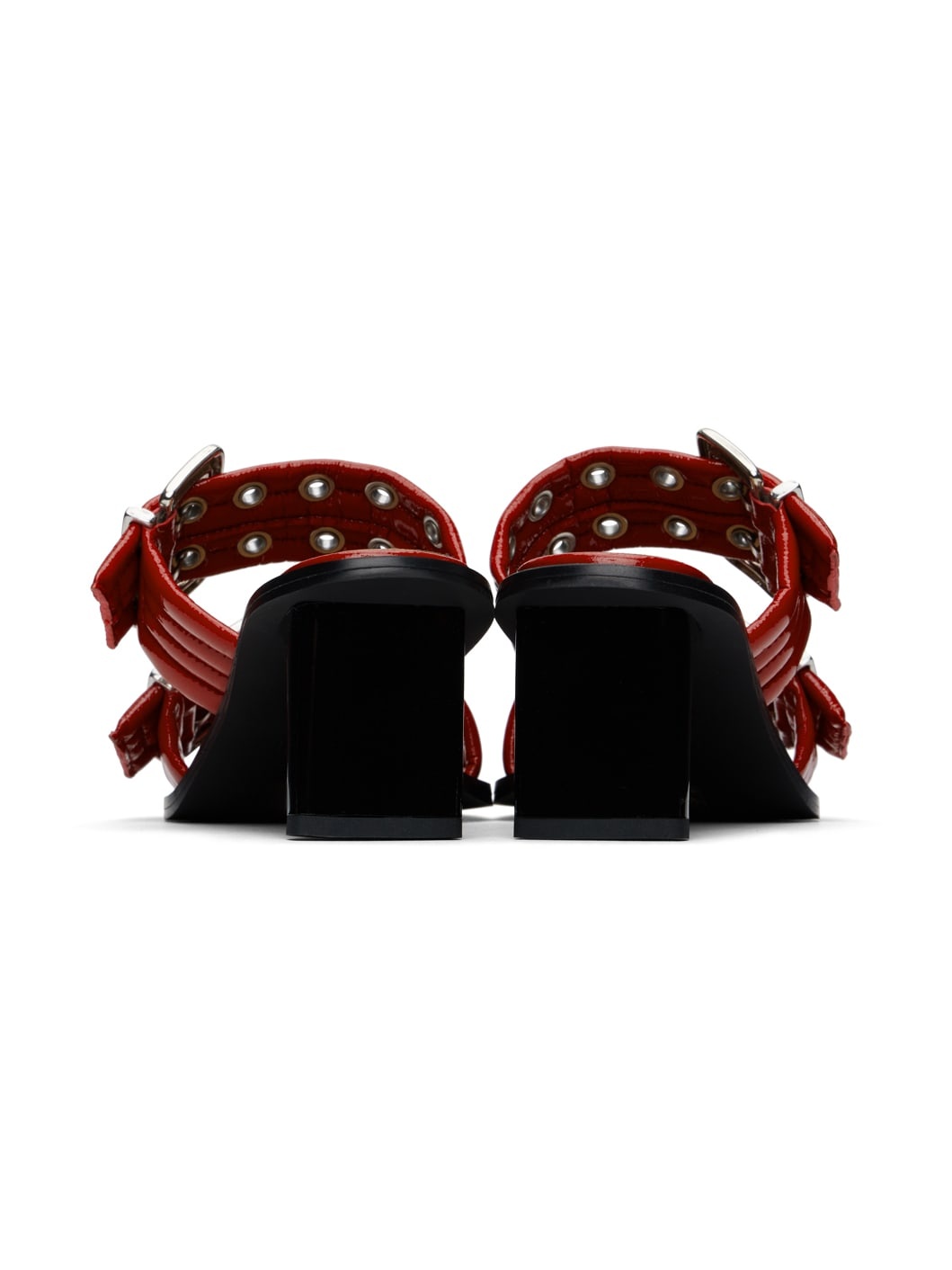 Red Feminine Buckled Mule Heeled Sandals - 2