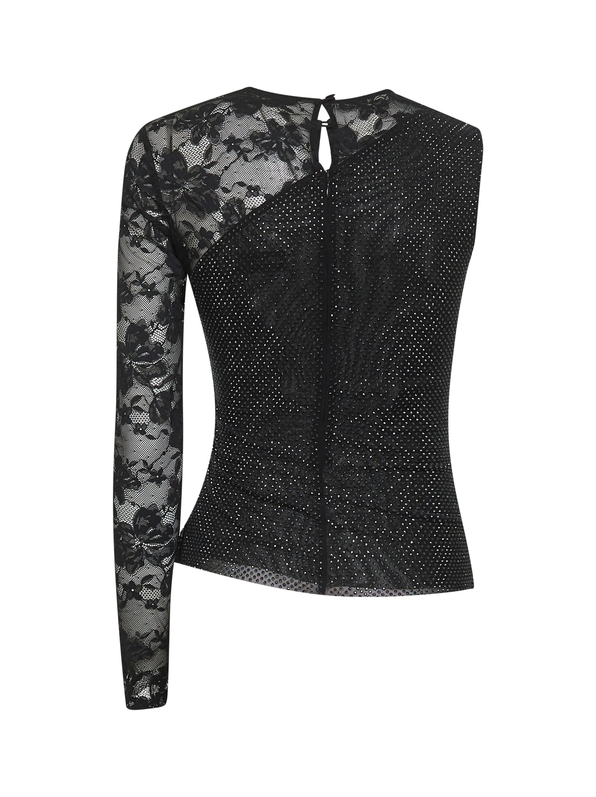 Black rhinestone mesh and lace top - 2