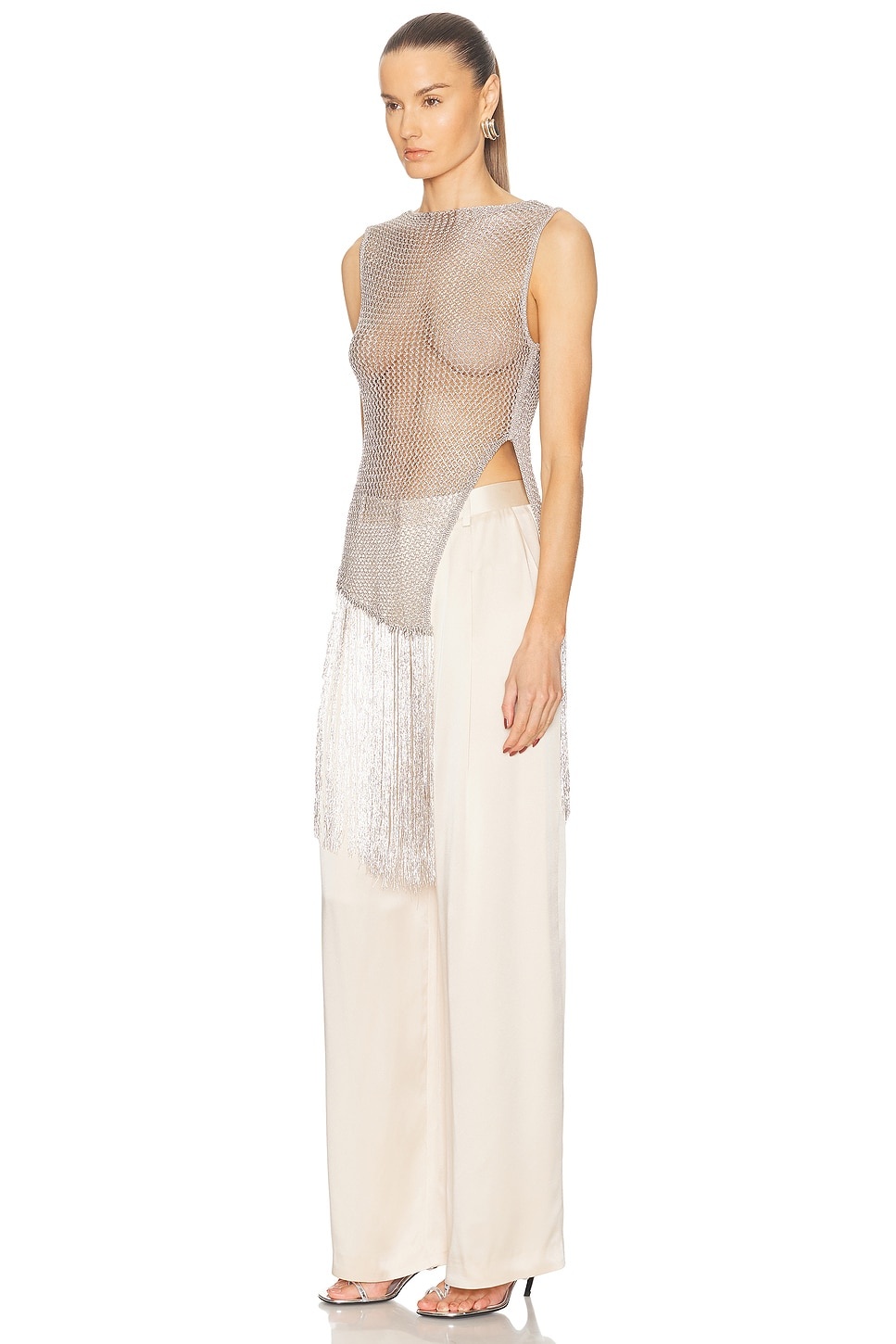 Metallic Netting Fringe Asymmetric Top - 3