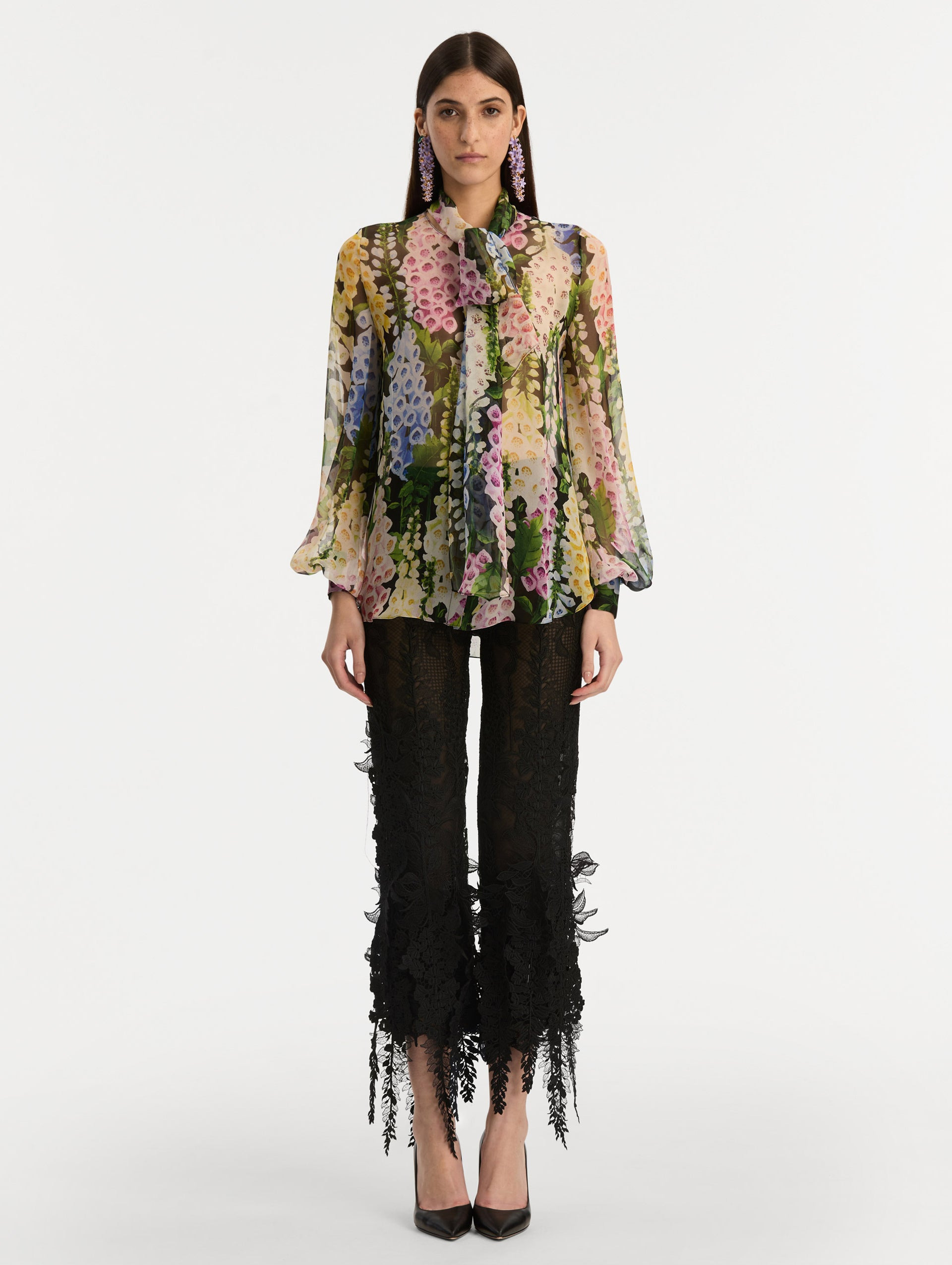 FOXGLOVE TIE-NECK CHIFFON BLOUSE - 3