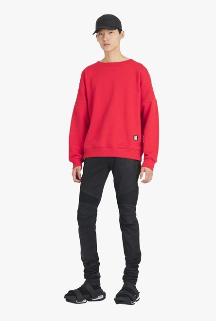 Red eco-designed cotton sweatshirt with white Balmain logo print - 2