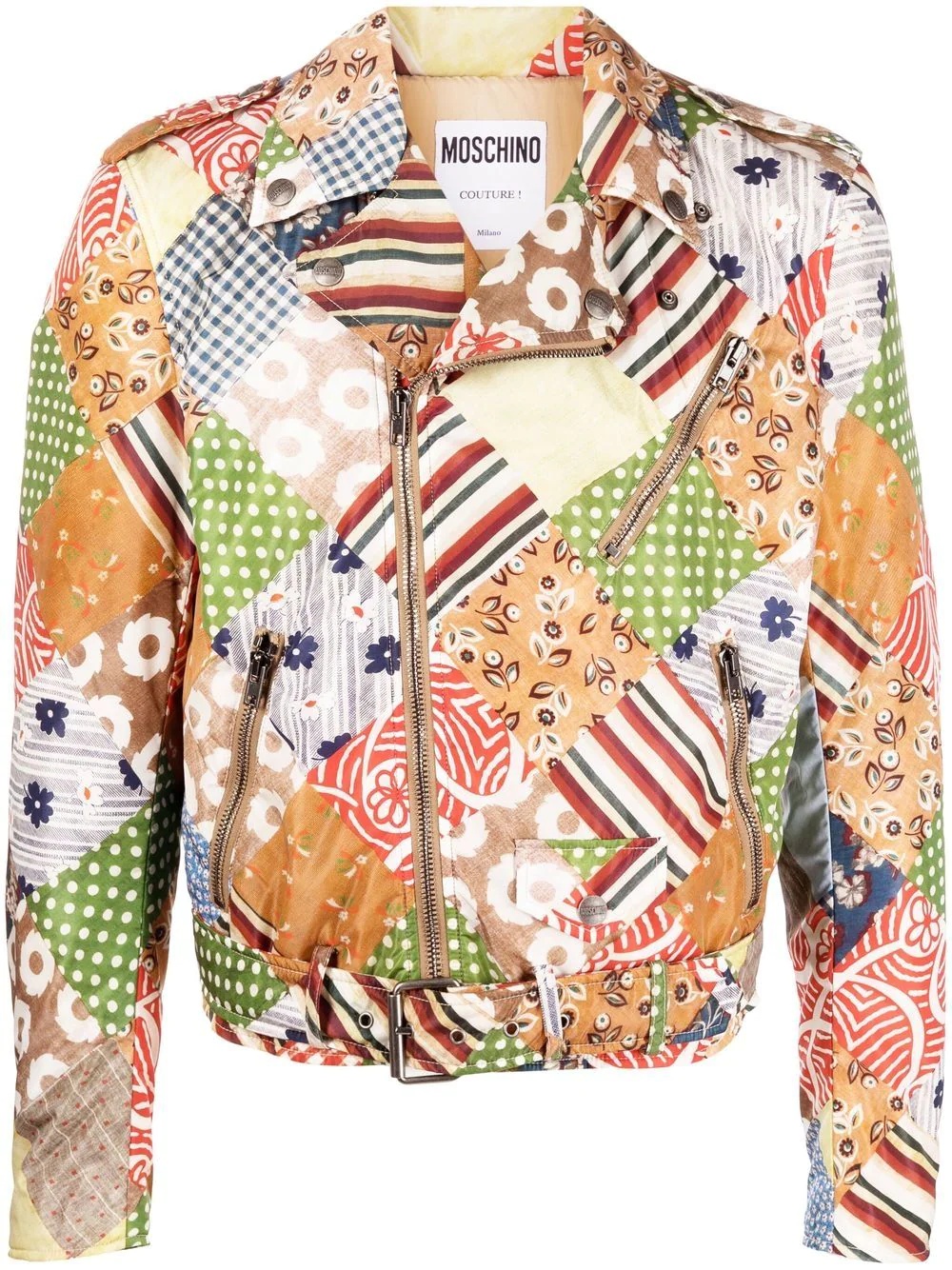 patchwork-print biker jacket - 1