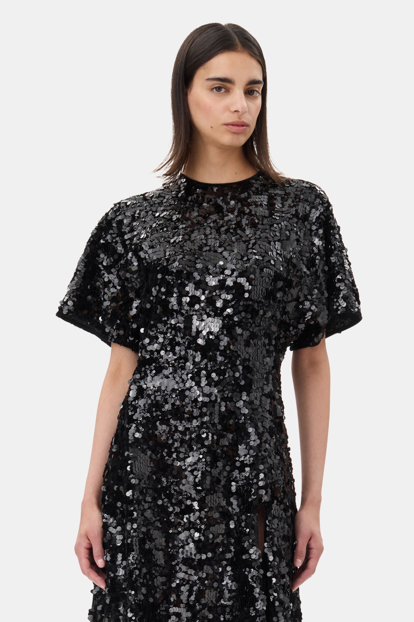 BLACK VELVET SEQUINS LONG DRESS - 3