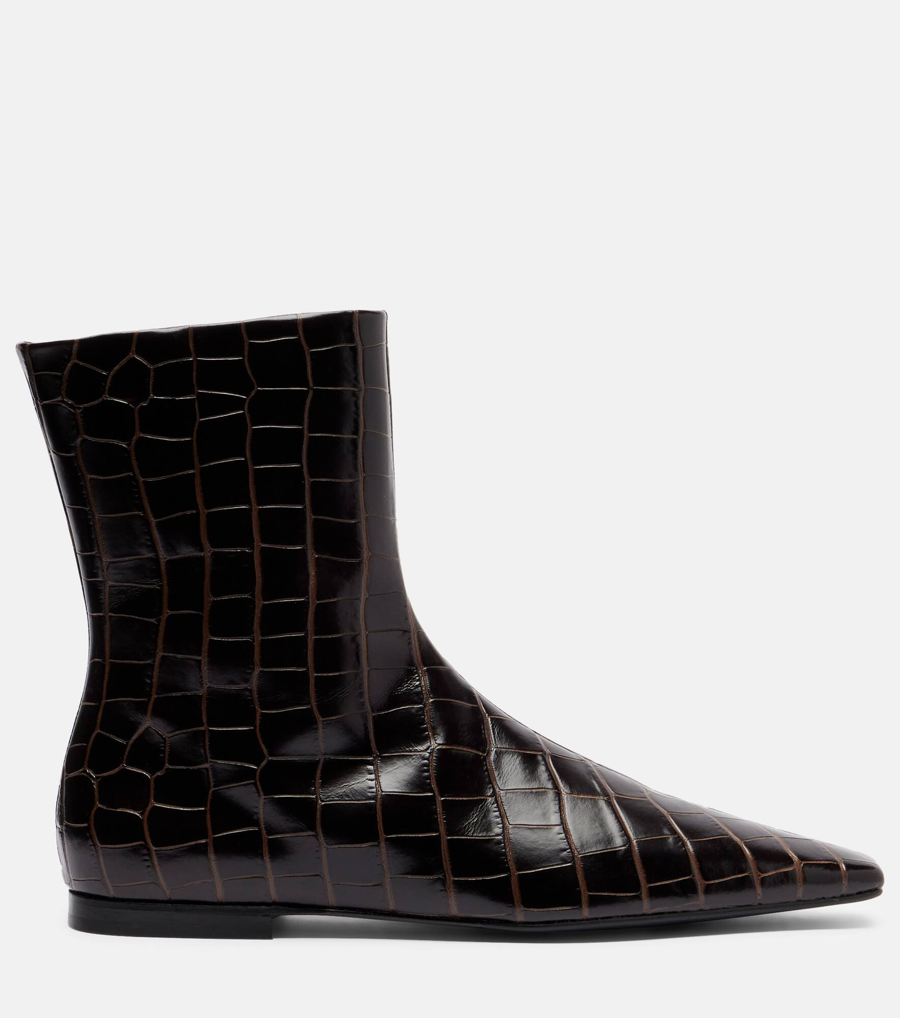 Croc-effect leather ankle boots - 4