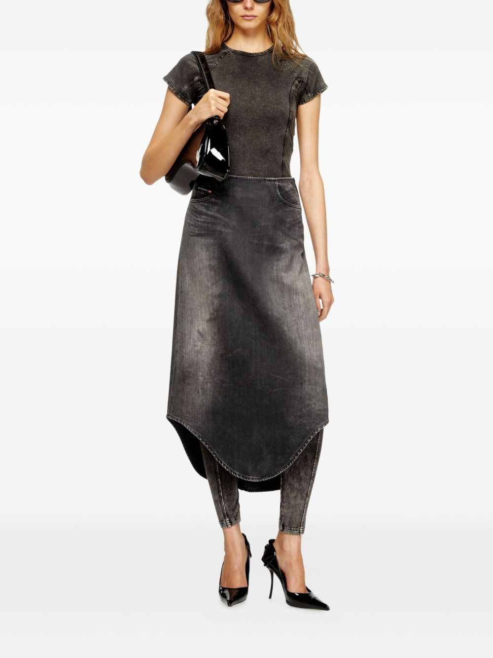 curved-hem denim skirt - 2