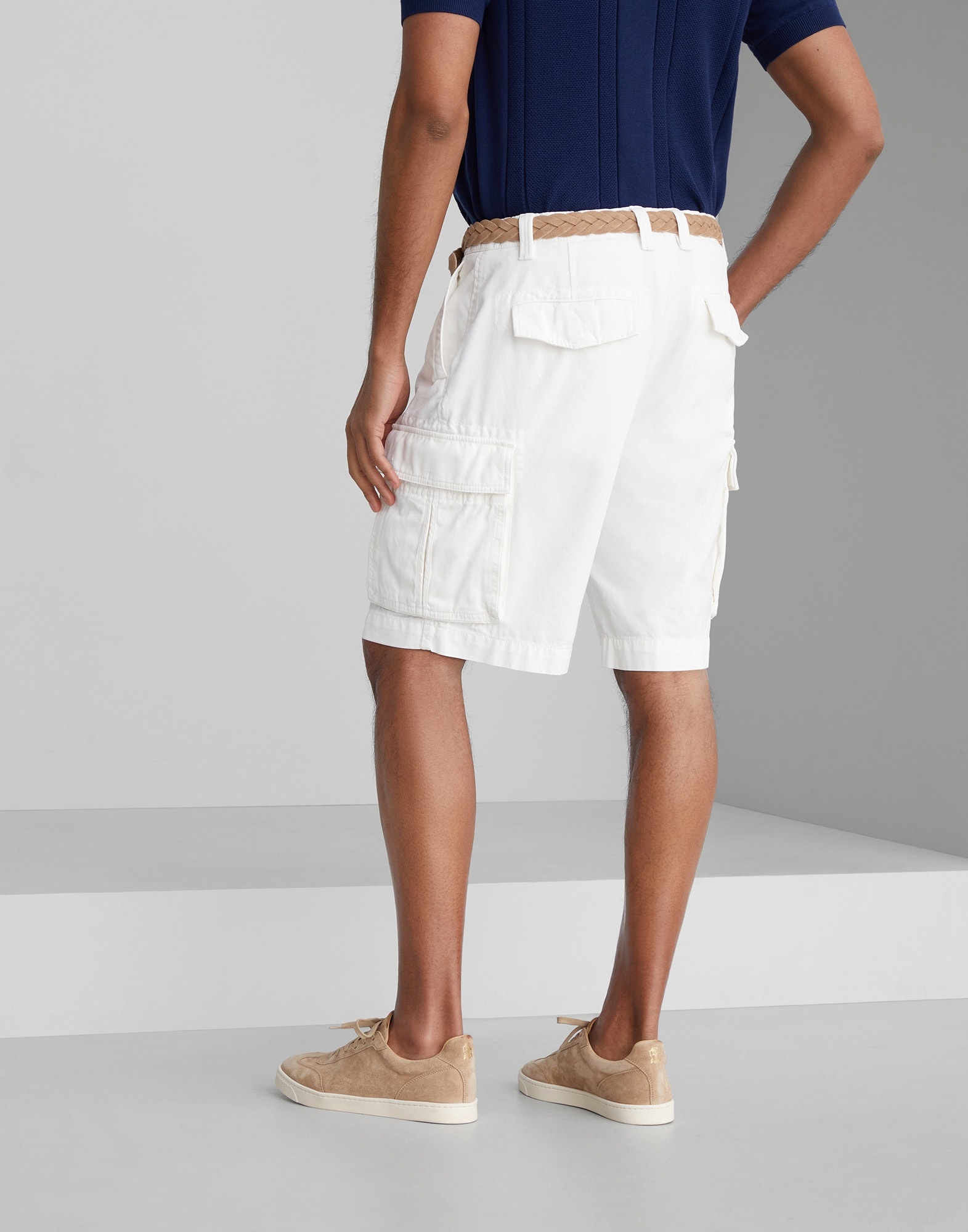 Garment-dyed Bermuda shorts in twisted cotton gabardine with cargo pockets - 2