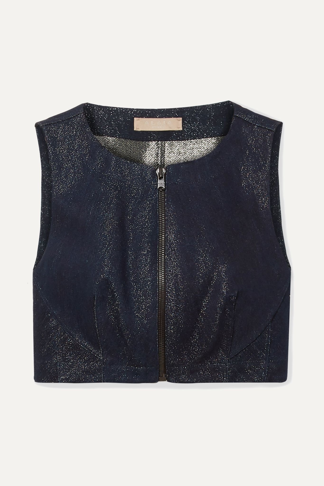 Cropped metallic denim top - 1