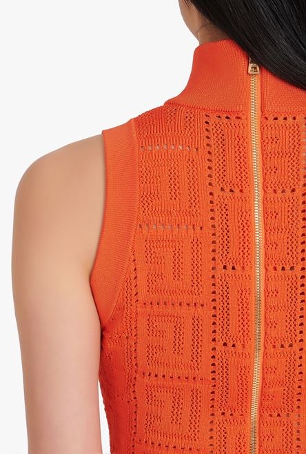 Short dark orange eco-designed knit dress with Balmain monogram - 10