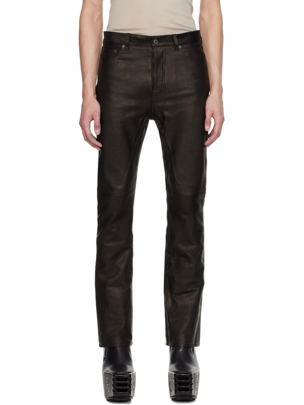 Black Jim Cut Leather Pants - 1