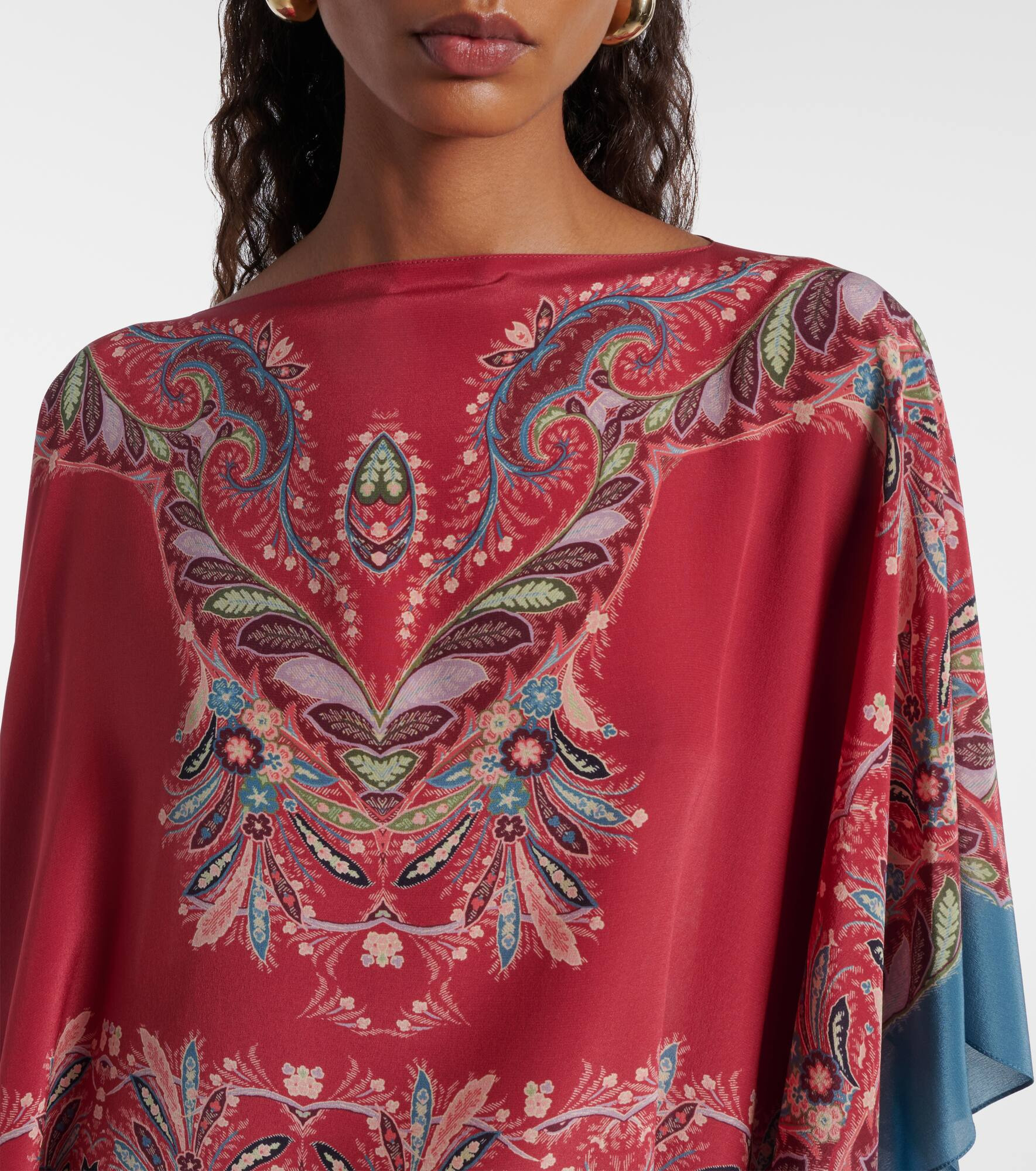 Asymmetrical floral silk crêpe poncho - 4