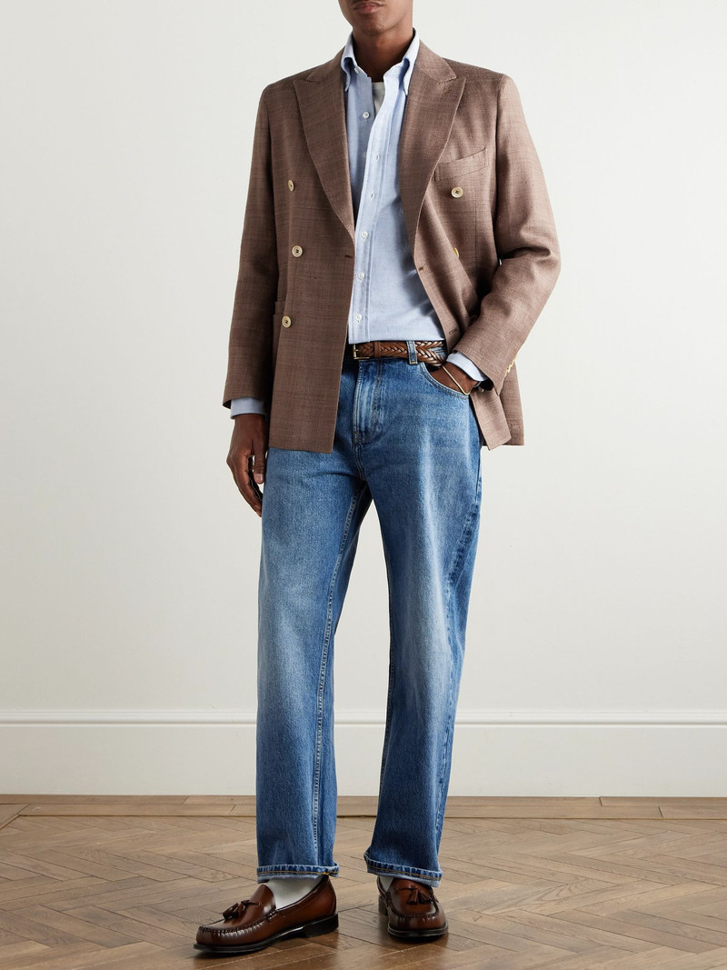 Drake's Double-Breasted Silk Blazer Brown outlook