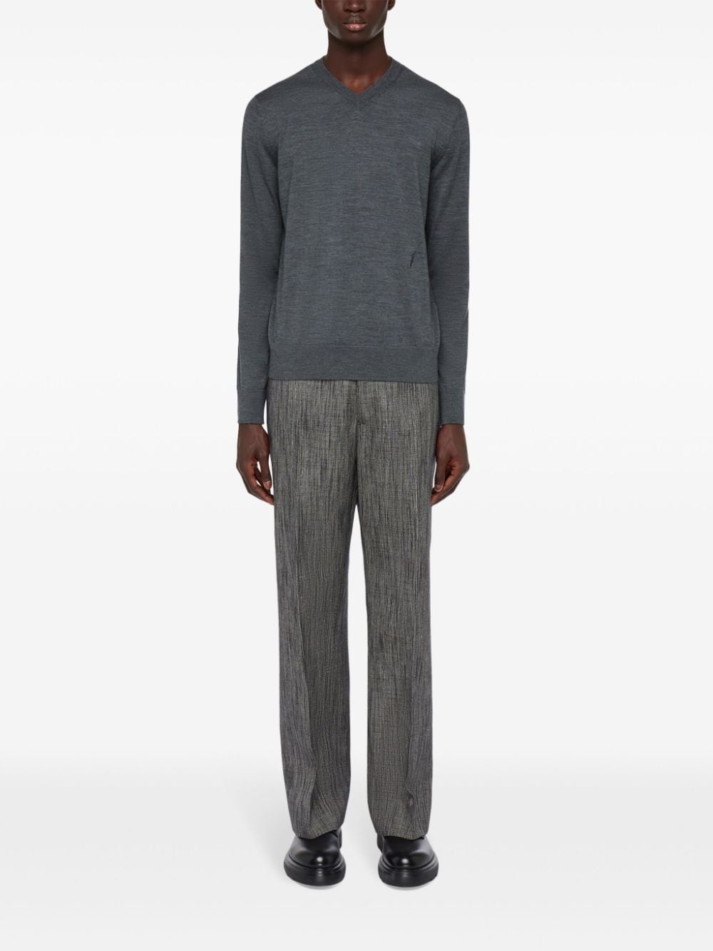 v-neck charcoal wool sweater - 2