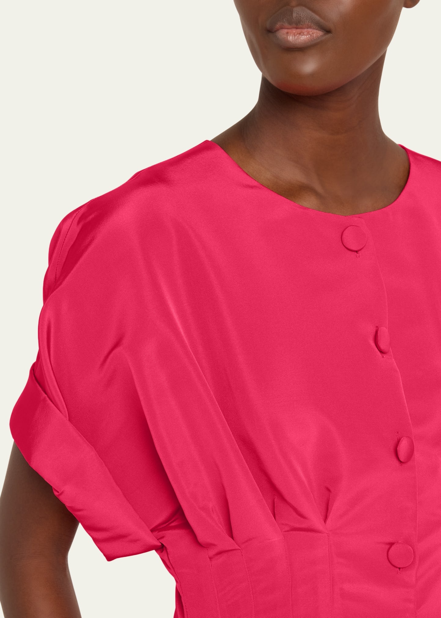 Corset-Waist Short-Sleeve Button-Front Gown - 5