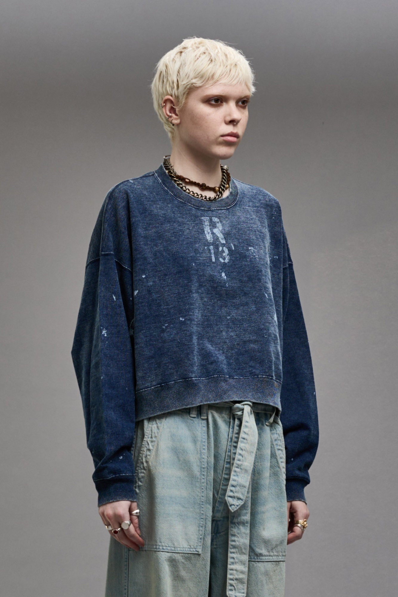 CROPPED R13 CREWNECK - INDIGO BLUE - 5