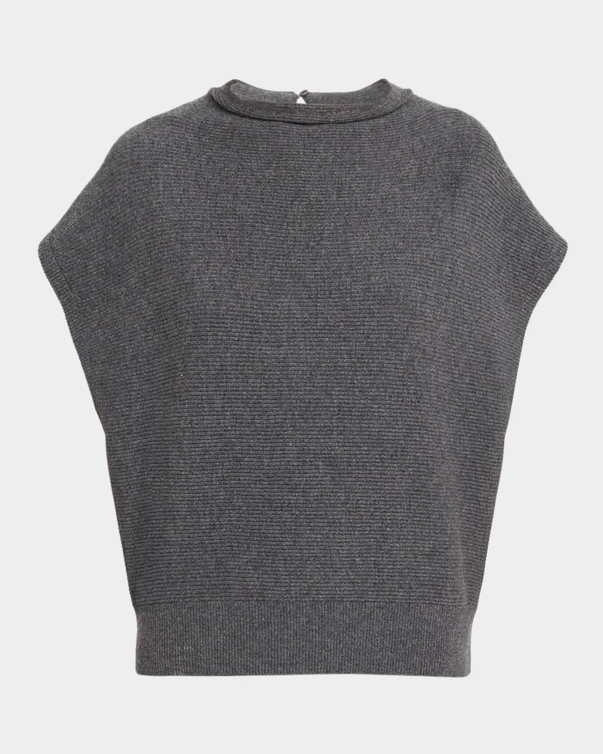 Monili Mock-Neck Cotton Rib Cap-Sleeve Sweater - 1