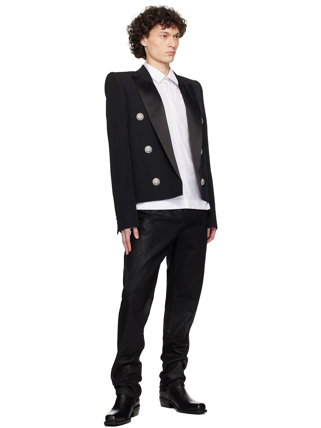ジャケット BALMAIN Blazer Spencer BALMAIN Spencer button-embellished frayed cotton-blend tweed