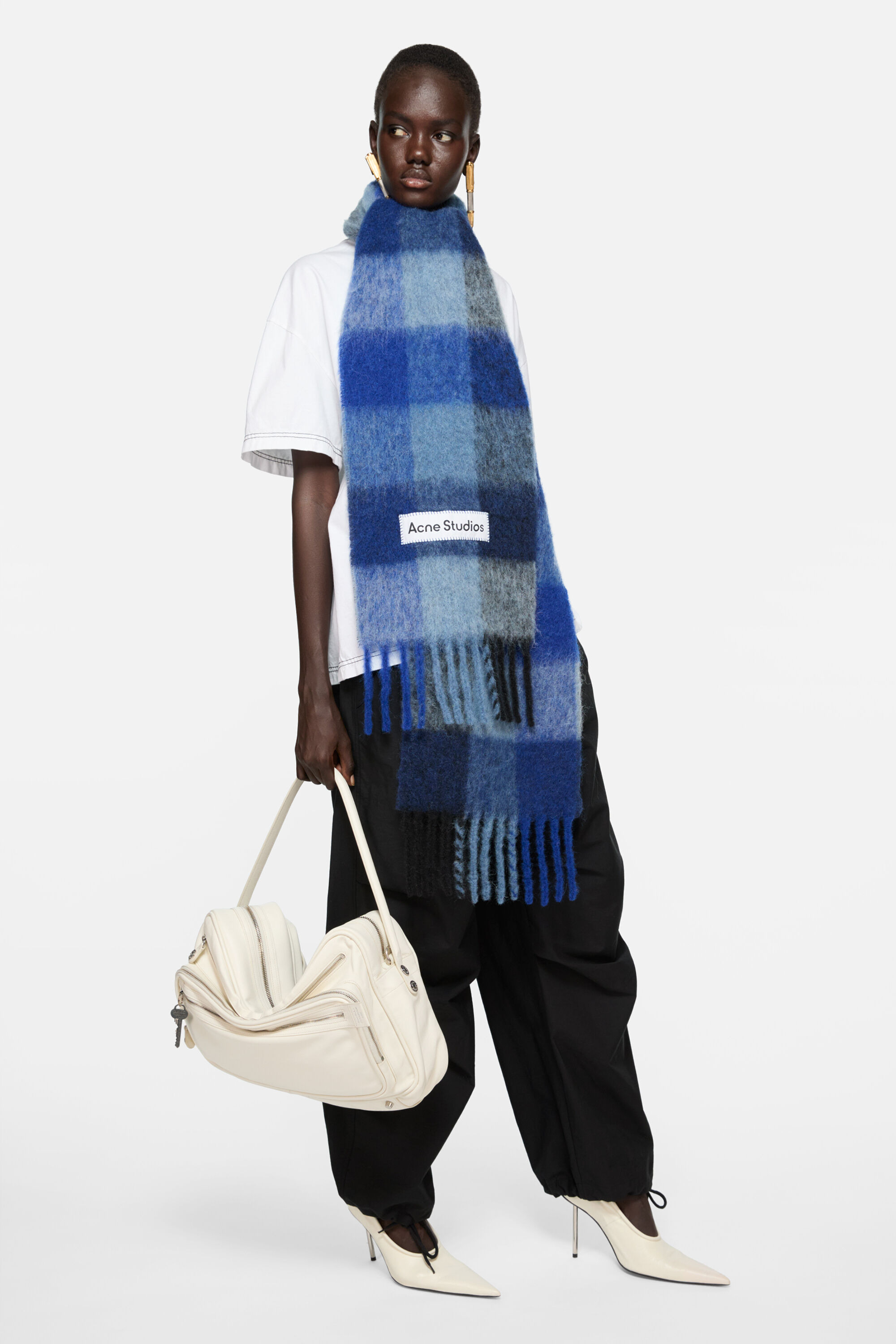 Mohair checked scarf - Dark Navy/Black/Blue - 2