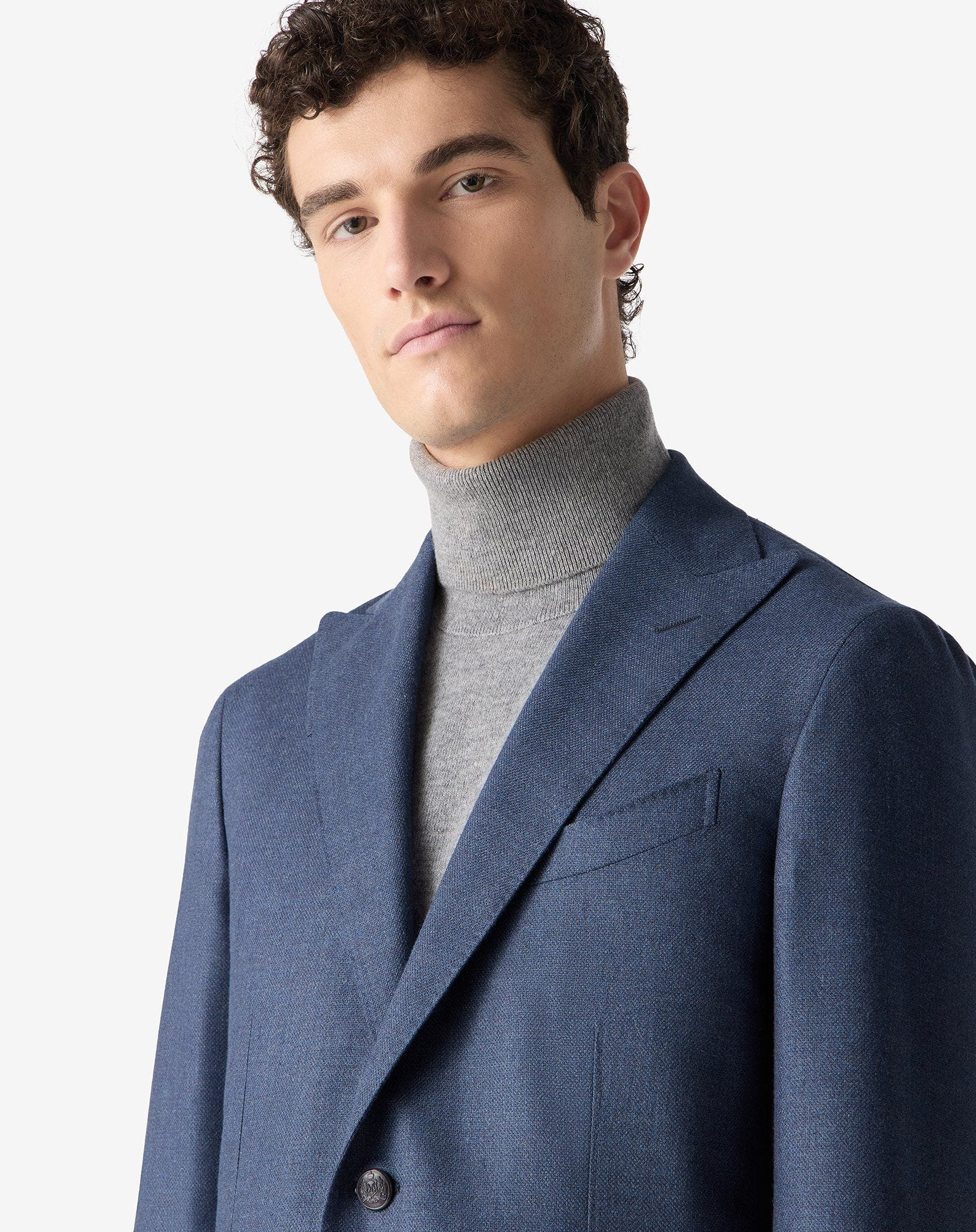 Blue wool and silk twill jacket - 4