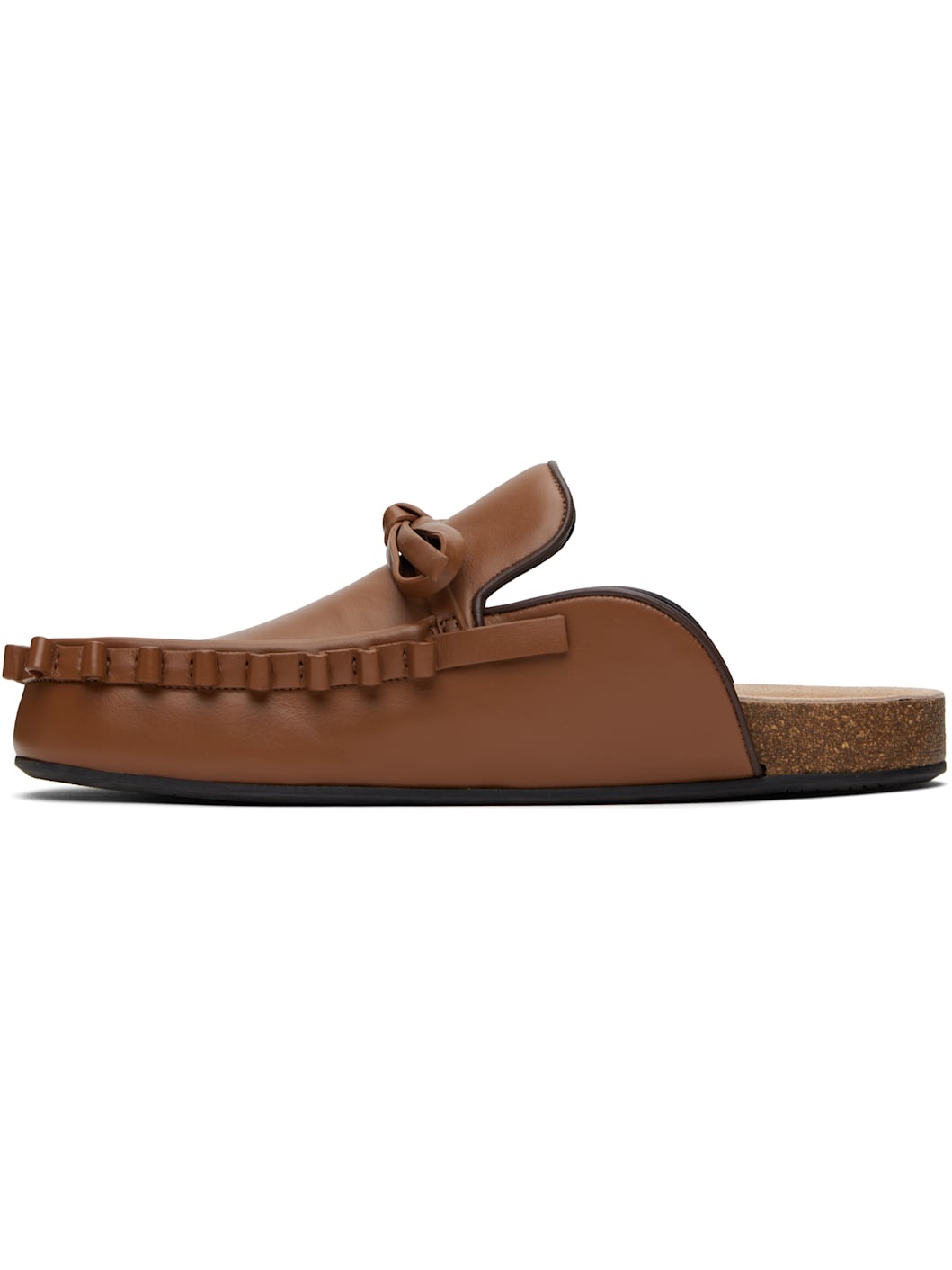 Tan Ruffle Loafer Leather Mules - 3