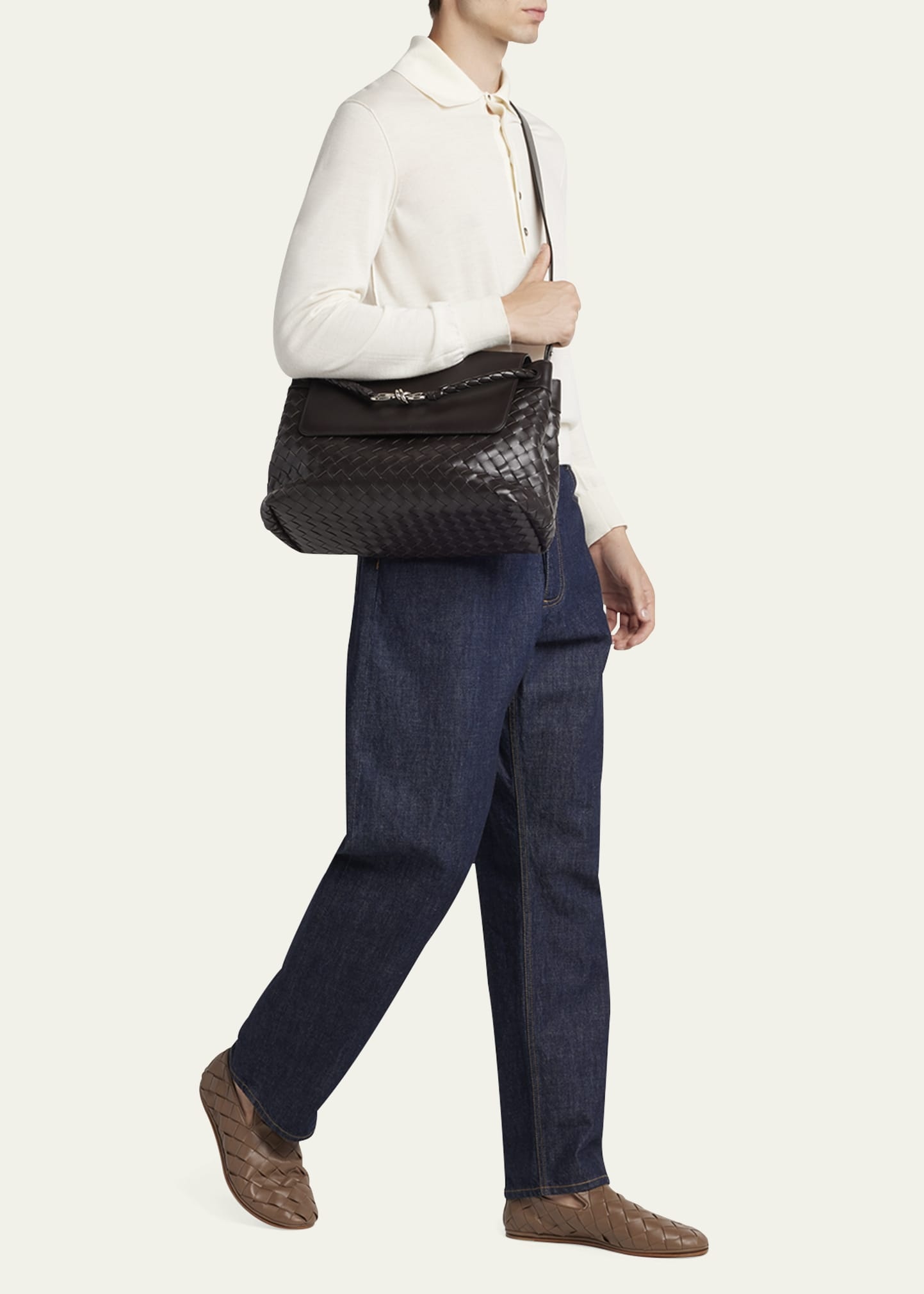 Men's Andiamo Medium Intrecciato Leather Messenger Bag - 5