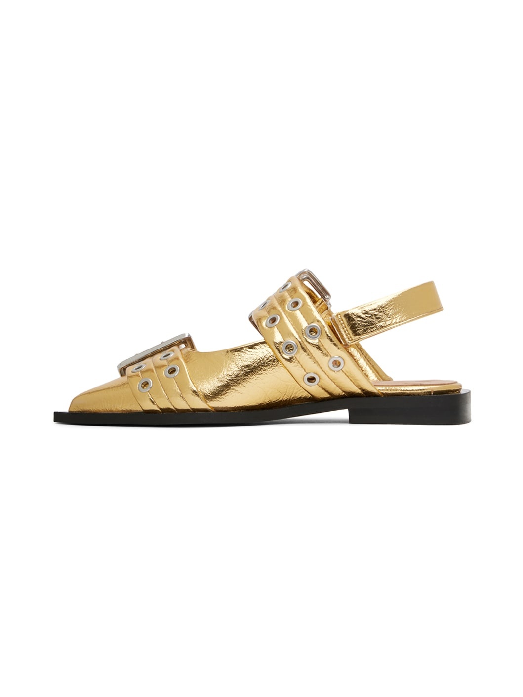 Gold Feminine Buckle Ballerina Flats - 3