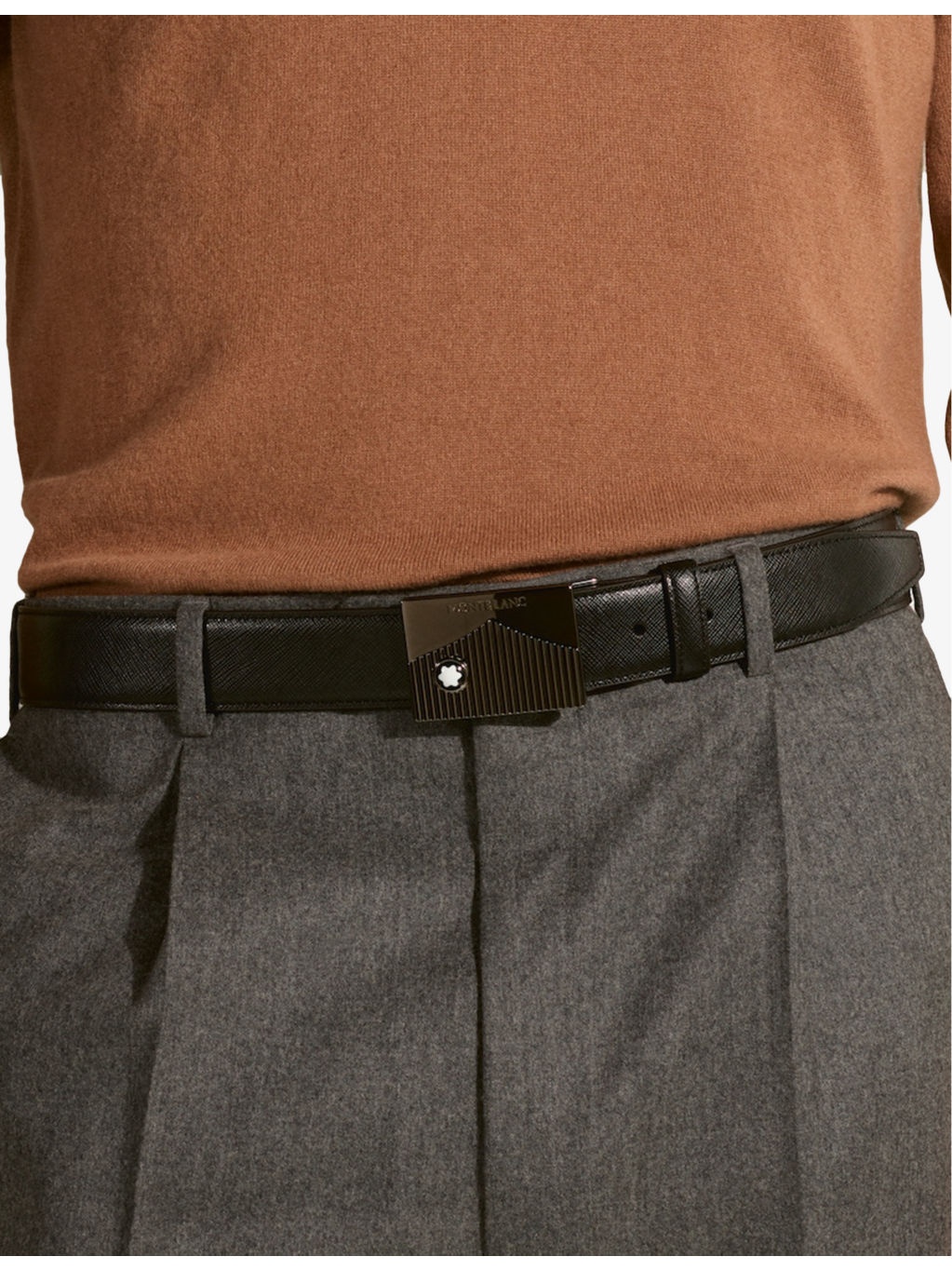 Logo-engraved buckle leather belt - 2