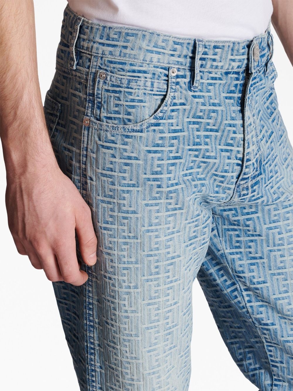 monogram-jacquard straight-leg jeans - 7