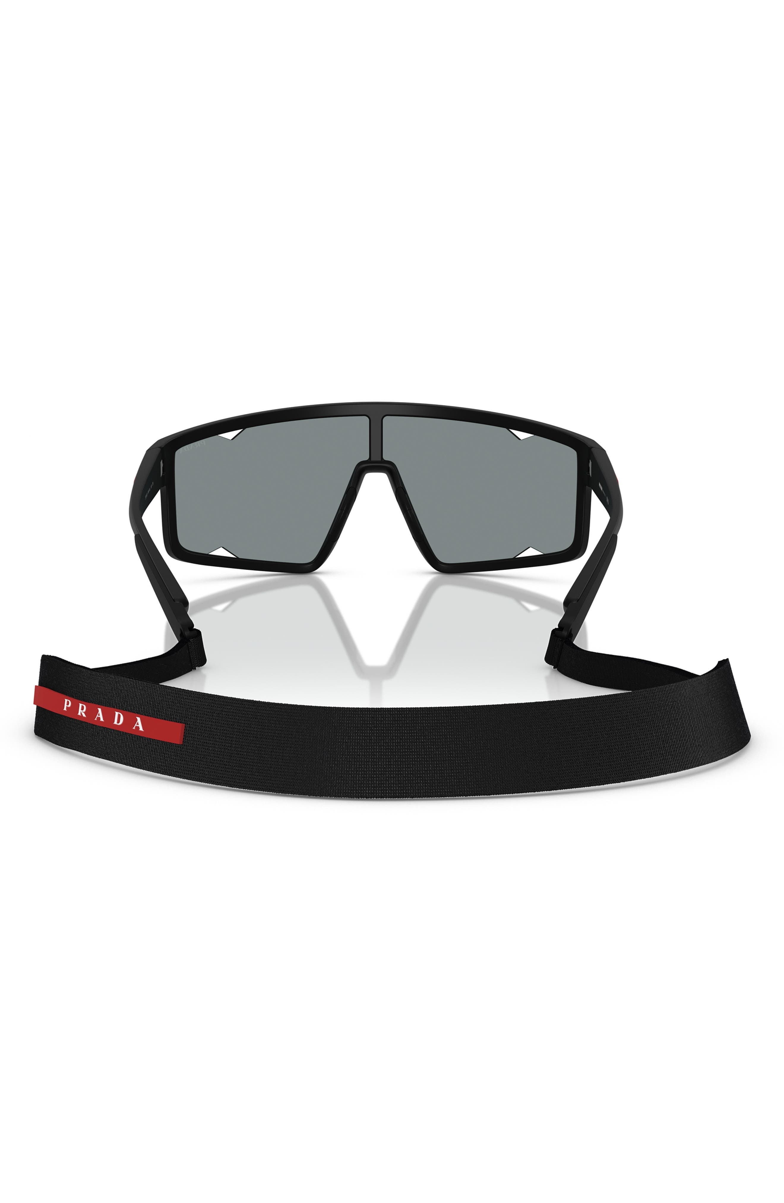 Prada PS A03S 141mm Mirrored Rectangular Sunglasses in Matte Black at Nordstrom - 4