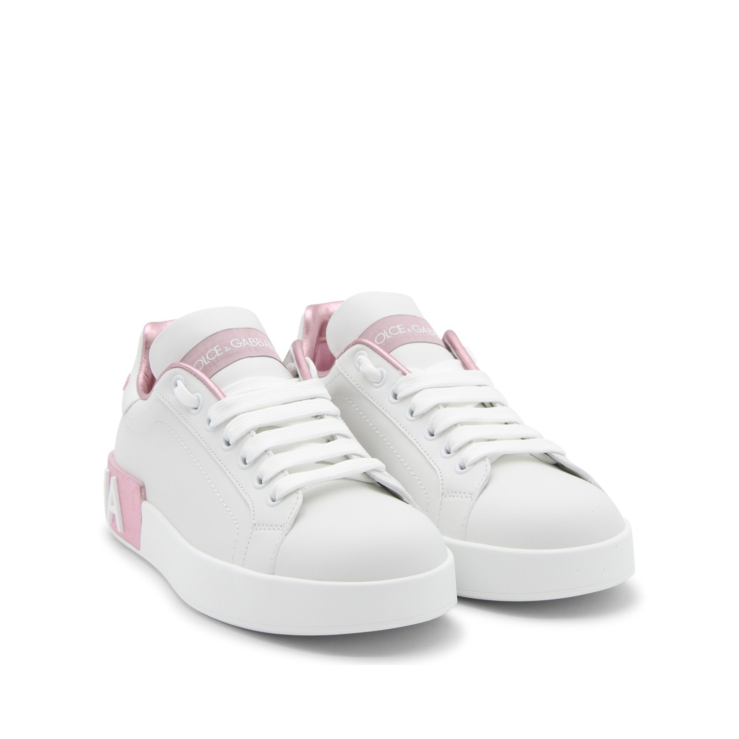 WHITE AND PINK LEATHER PORTOFINO SNEAKERS - 2