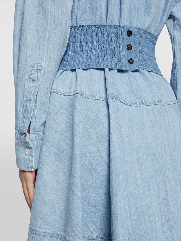 CHAMBRAY DENIM CHEMISIER DRESS WITH REMOVABLE SMOCK STITCH BELT - 5