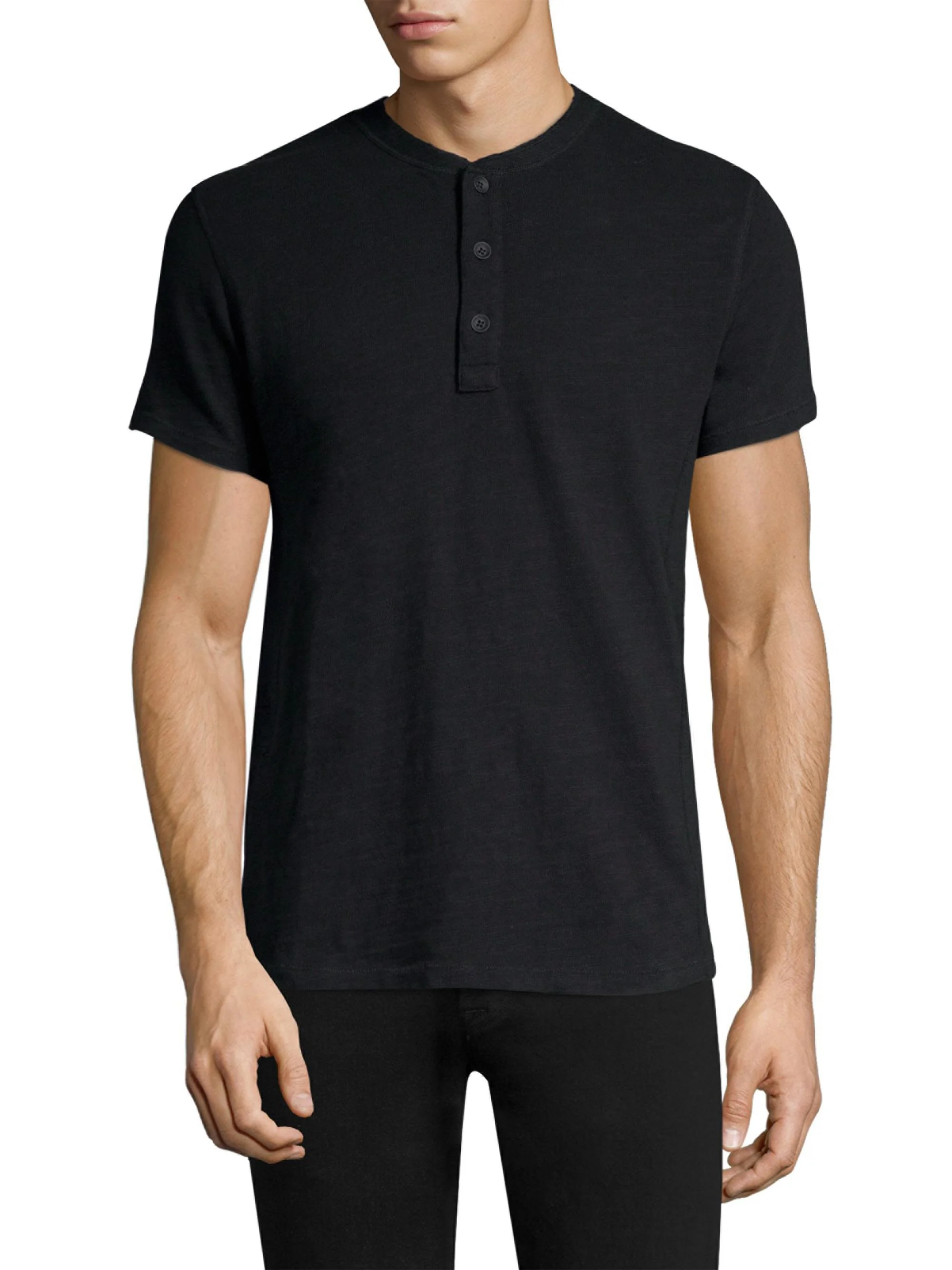 Men's Modern Slim-fit Short Sleeve Henley T-Shirt - Black - 1