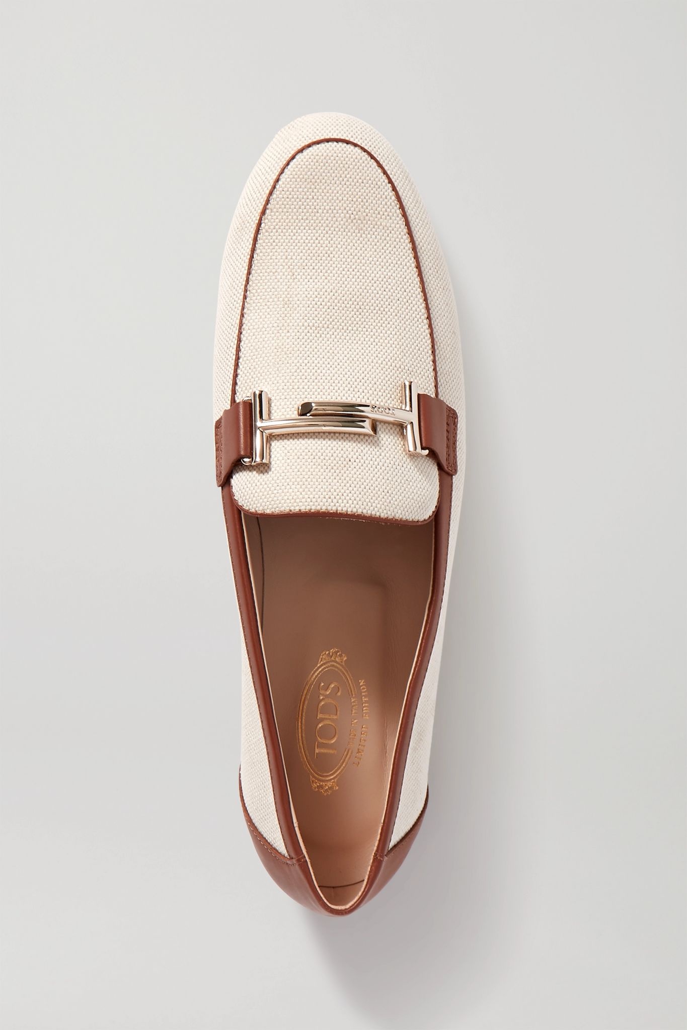 Leather-trimmed embellished canvas loafers - 5