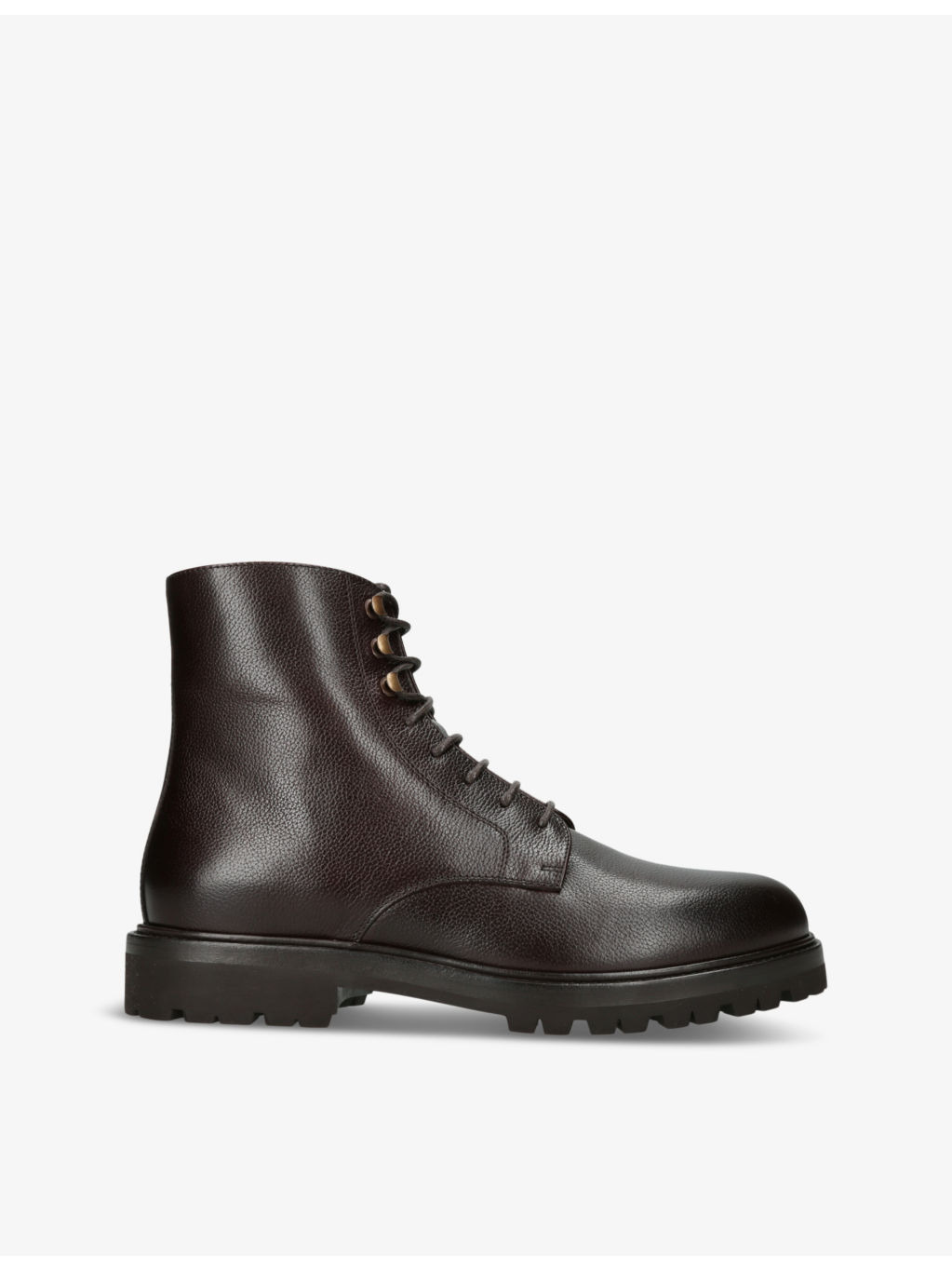 Textured shearling-lined lace-up leather boots - 1