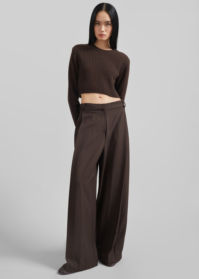 Ritsem Cropped Ribbed Wool Sweater - Dark Brown 3