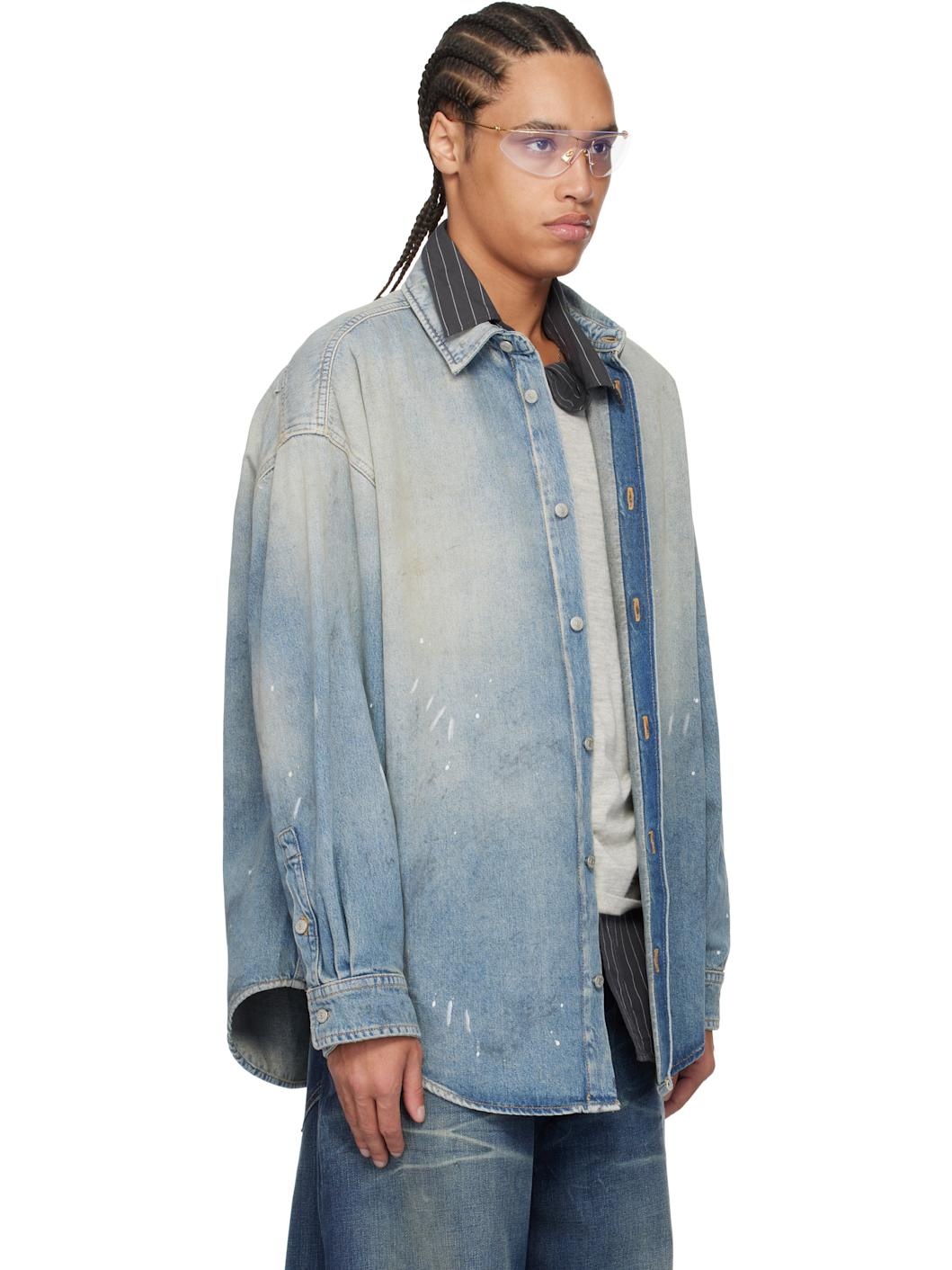 Blue Button-Up Denim Shirt - 2