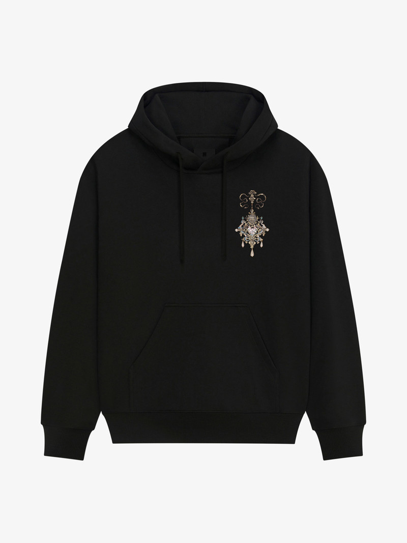 HOODIE IN FLEECE WITH EMBROIDERED CHANDELIER AND PEARLS 1