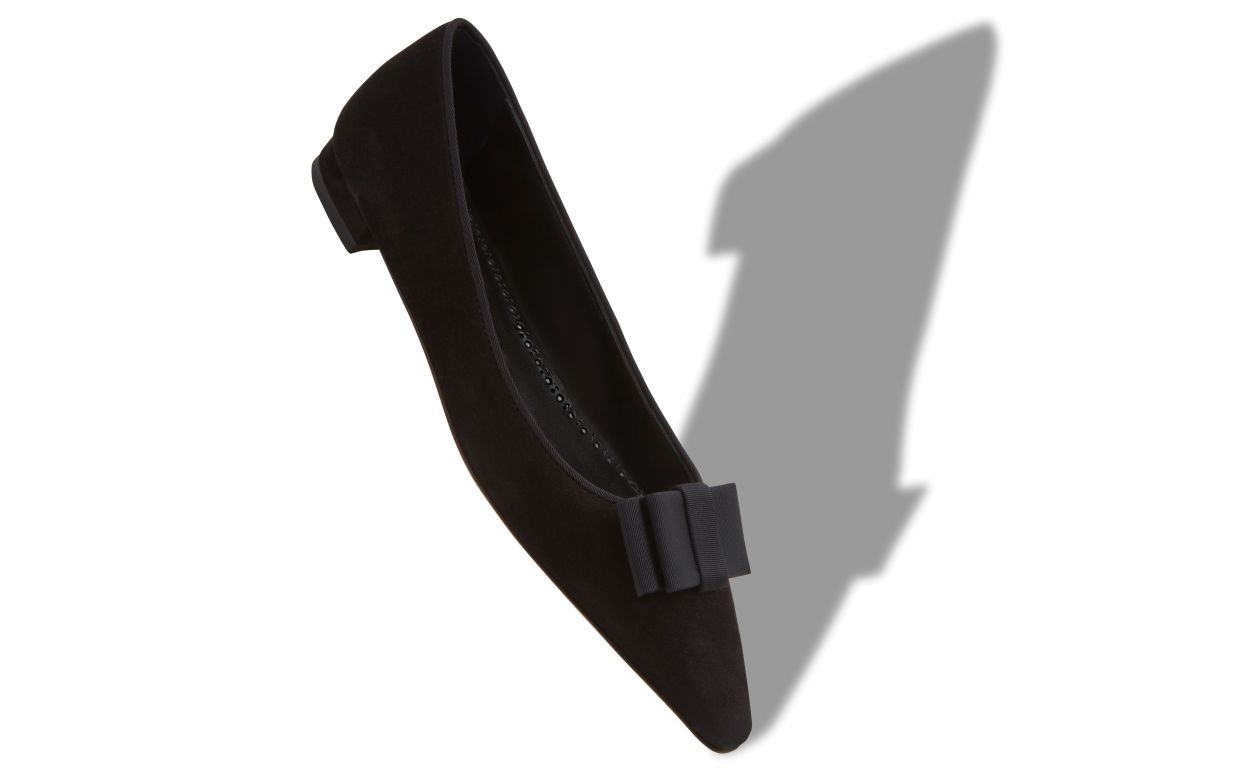 Black Suede Bow Detail Ballerina Flats - 2