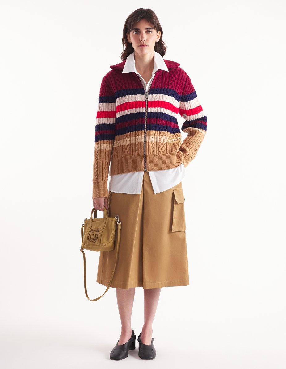 STRIPED CABLE ZIPPED CARDIGAN - 2