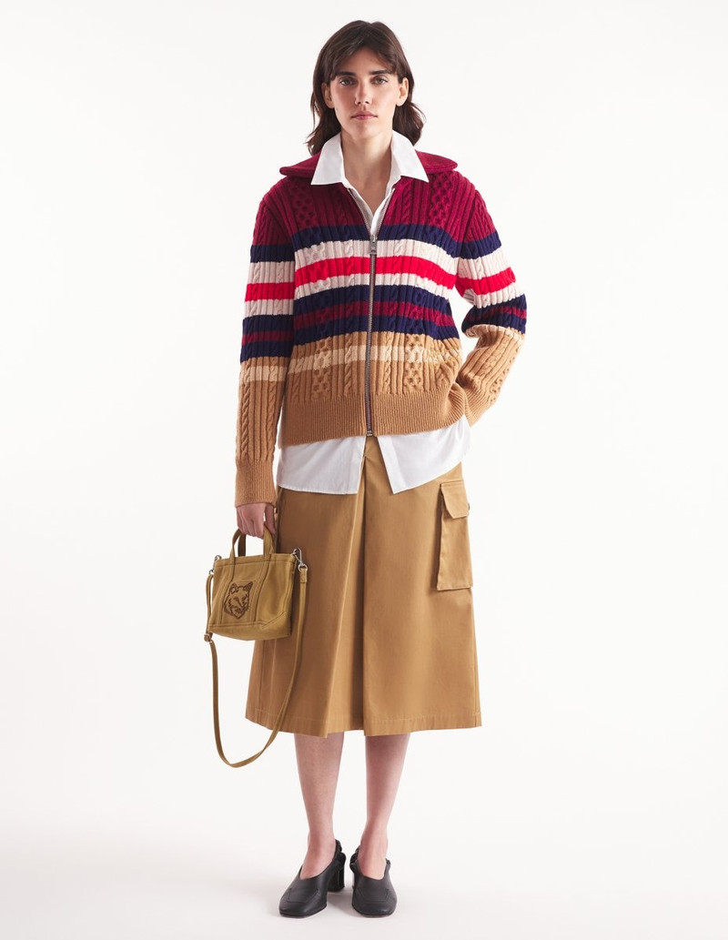 Maison Kitsuné STRIPED CABLE ZIPPED CARDIGAN outlook